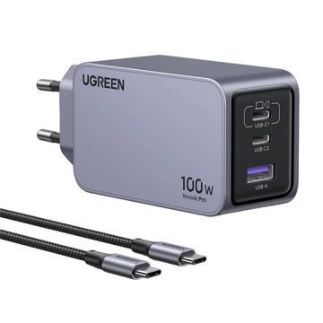   UGREEN Nexode Pro 100W GaN USB/2xUSB-C szürke hálózati töltő