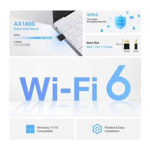 TP-Link Archer TX20U Nano AX1800 nano vezeték nélküli Wi-Fi 6 fekete USB adapter