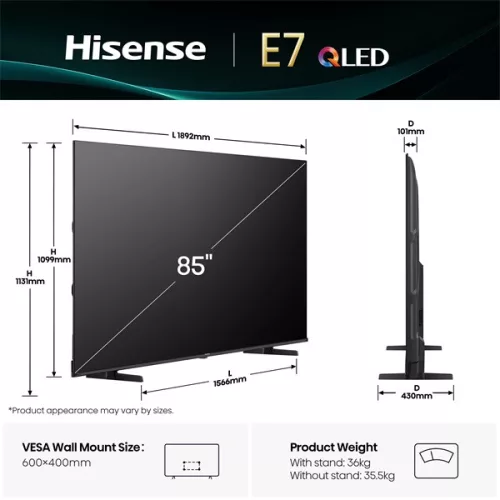 Hisense 85" 85E7Q 4K UHD Smart QLED TV