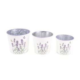   IRIS bádog kaspó, 3 darabos szett, levendula mintás, fehér 15-11,5 cm