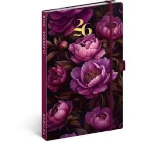   Realsystem 2026 Purple Flowers 5414 13x21 cm gumipántos agenda/notesz