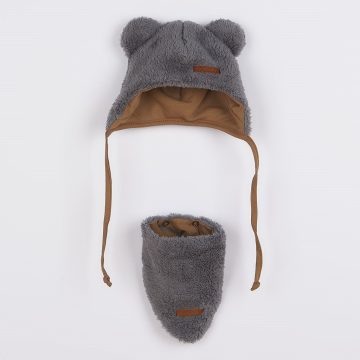   Téli baba sapka és nyakba való kendő New Baby Teddy bear szürke
