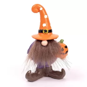   IRIS polirezin orrszakáll, álló, halloween tökkel, narancssárga sapkában, lila ruha 13,1cm