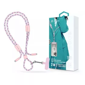   Devia ST124967 Cable Pro5 Woven 1,6m 60W PD Type-C - Type-C pink adat- és töltőkábel + nyakpánt