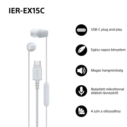 Sony IEREX15CW.CE7 USB Type-C vezetékes mikrofonos fehér fülhallgató