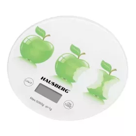   Sklenená kuchynská váha Hausberg HB-6010NG+DS, okrúhla, biela, so vzorom jablka