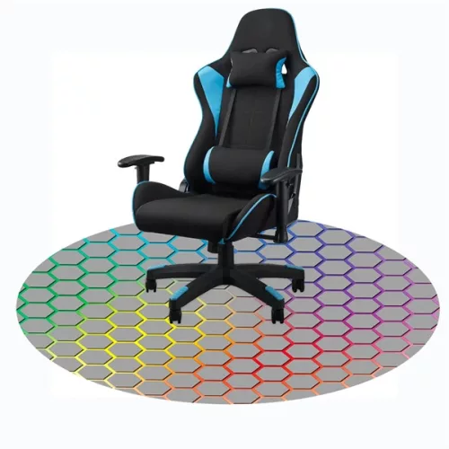 IRIS GAMER RAINBOW HEXAGON 120 cm Durchmesser, 2 mm dick, sechseckig gemusterte runde Bodenschutzmatte für Stühle
