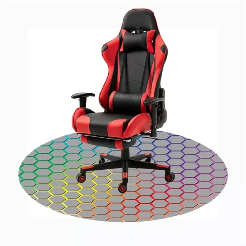 IRIS GAMER RAINBOW HEXAGON 120 cm Durchmesser, 2 mm dick, sechseckig gemusterte runde Bodenschutzmatte für Stühle