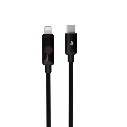 AVAX CB650 PULSEY 0,5 m 27 W USB-C - Bleskovo sivý opletený rýchlonabíjací kábel s LED diódami