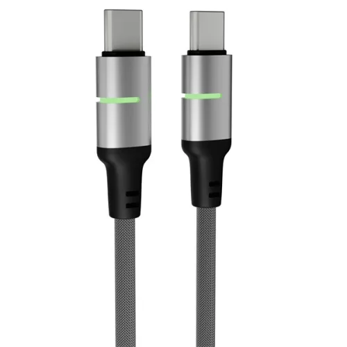 AVAX CB632 STEELY LED 1m 60W USB-C čierny opletený rýchlonabíjací kábel