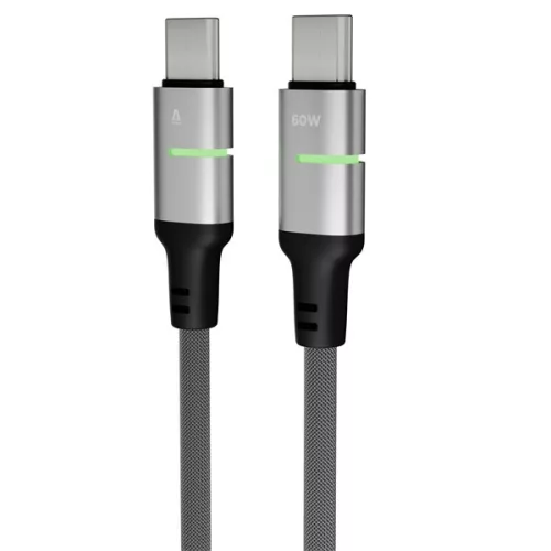 AVAX CB633 STEELY LED 2m 60W USB-C čierny opletený rýchlonabíjací kábel