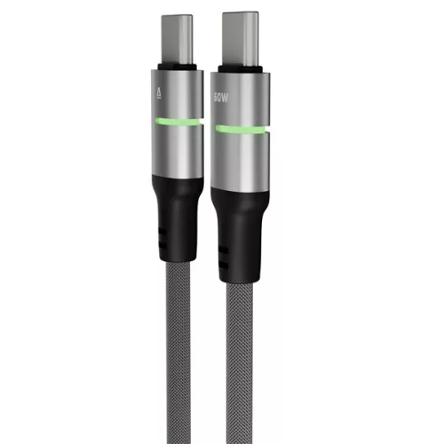 AVAX CB633 STEELY LED 2m 60W USB-C čierny opletený rýchlonabíjací kábel