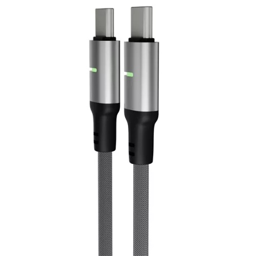 AVAX CB633 STEELY LED 2m 60W USB-C čierny opletený rýchlonabíjací kábel