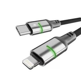   AVAX CB637 STEELY LED 3m 27W USB-C - Lightning čierny opletený rýchlonabíjací kábel