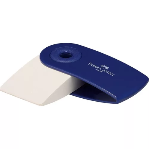 Faber-Castell SLEEVE mini radír piros vagy kék műanyag tartóban