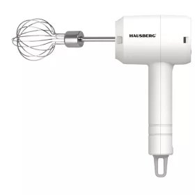   Ručný mixér Hausberg HB-4110 s bielym batériovým napájaním, výkonom 20 W a kapacitou 800 mAh.