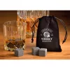 Geantă neagră de catifea WoMa, pensetă, set de 12 pietre de gheață premium pentru whisky din bazalt, în cutie de lemn