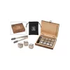 Set de 12 cuburi de gheață pentru whisky din oțel inoxidabil WoMa, în cutie de lemn, cu pungă de catifea neagră și pensetă