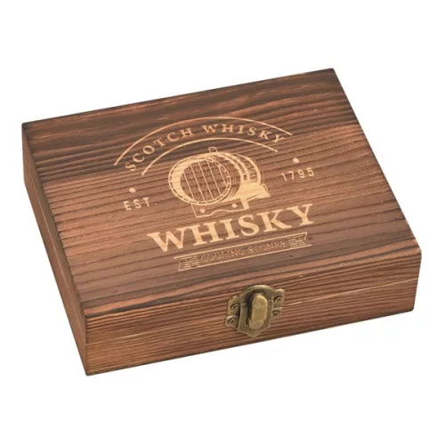 Set de 12 cuburi de gheață pentru whisky din oțel inoxidabil WoMa, în cutie de lemn, cu pungă de catifea neagră și pensetă