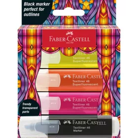   Faber-Castell Glassy 4 db-os neon+fekete szövegkiemelő készlet