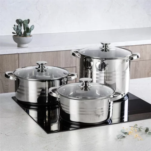 Set de vase de gătit premium TOO LP-7170 din oțel inoxidabil, 6 piese, oală/oală+capace de 7,2 litri + 10 litri + 13,3 litri