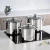 Set de vase de gătit premium TOO LP-7171 din oțel inoxidabil, 6 piese, 4,3 litri + 5,6 litri + 7,2 litri oală/tigaie + capace