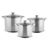 Set de vase de gătit premium TOO LP-7173 din oțel inoxidabil, 6 piese, 9 litri + 11,1 litri + 17,5 litri oală/tigaie + capace