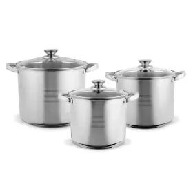   Set de vase de gătit premium TOO LP-7173 din oțel inoxidabil, 6 piese, 9 litri + 11,1 litri + 17,5 litri oală/tigaie + capace