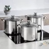Set de vase de gătit premium TOO LP-7173 din oțel inoxidabil, 6 piese, 9 litri + 11,1 litri + 17,5 litri oală/tigaie + capace