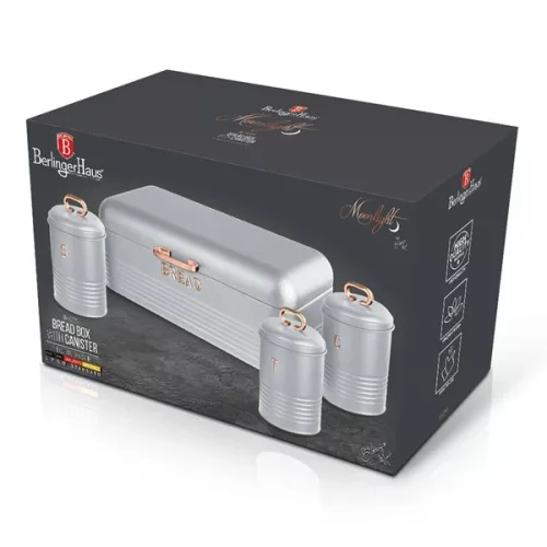 Ladă de pâine Berlinger Haus BH/6755 Moonlight Collection cu set de depozitare din 3 piese