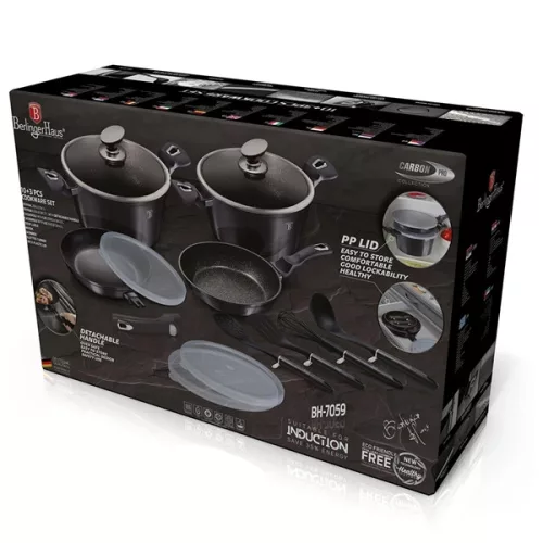 Set de vase de gătit Berlinger Haus BH/7059 Metallic Line Carbon Pro Edition, 13 piese