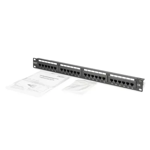 DIGITUS DN-91624U-CR 19" 1HE 24-Port Cat.6 Kompakt-Patchpanel, schwarz, ungeschirmt