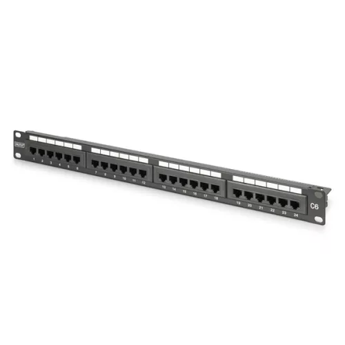 DIGITUS DN-91624U-CR 19" 1HE 24-Port Cat.6 Kompakt-Patchpanel, schwarz, ungeschirmt