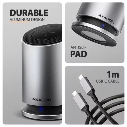 Axagon HMC-WL9 USB-C 10 Gbps 9in1 hub vezeték nélküli töltéssel