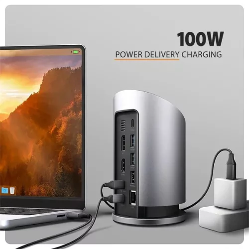 Axagon HMC-WL9 USB-C 10 Gbps 9in1 hub vezeték nélküli töltéssel