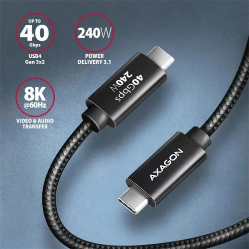 Dátový a nabíjací kábel Axagon BUCM4X-CM05AB NewGEN+ 0,5 m USB-C Gen 3×2 240 W