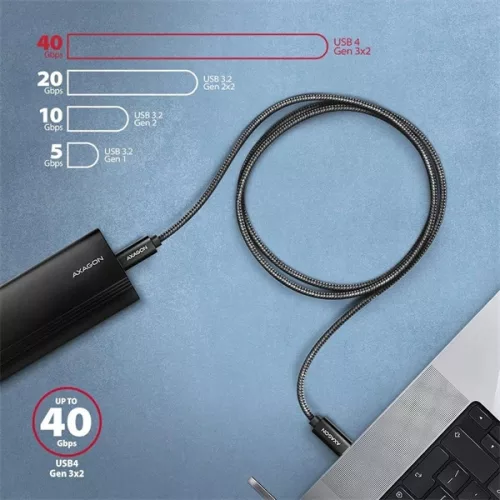 Dátový a nabíjací kábel Axagon BUCM4X-CM05AB NewGEN+ 0,5 m USB-C Gen 3×2 240 W