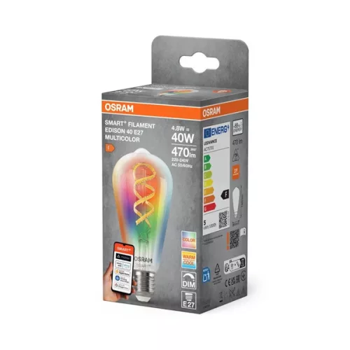 Osram SMART+ MATTER ST64 RGBW filament, H40W, nastaviteľná teplota farby 4, 8W, svetelný zdroj E27