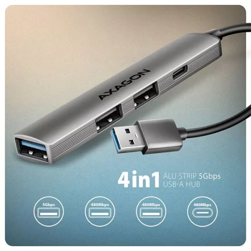 Axagon HUE-STA ALU STRIP USB-A hub so 4 portami