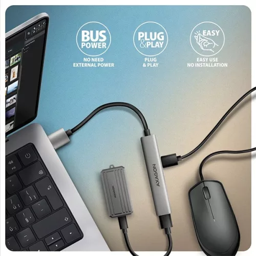 Axagon HUE-STA ALU STRIP USB-A hub so 4 portami