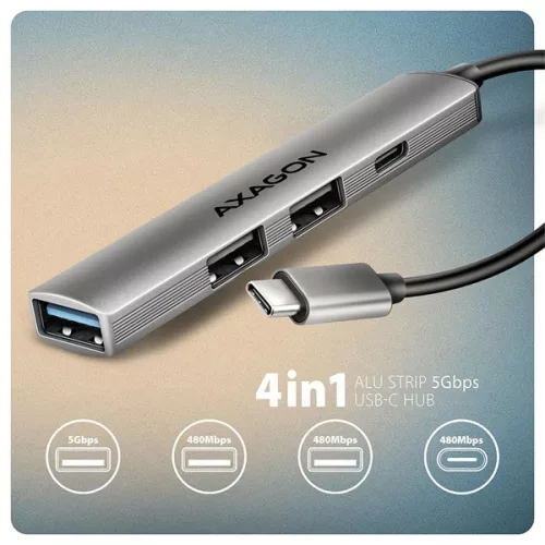 Hub USB-C so 4 portami Axagon HUE-STC ALU STRIP