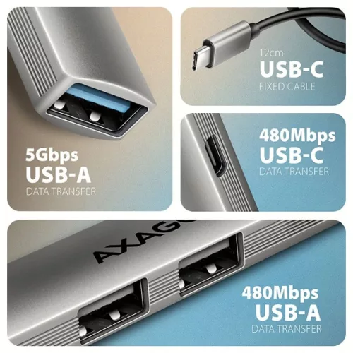 Hub USB-C so 4 portami Axagon HUE-STC ALU STRIP