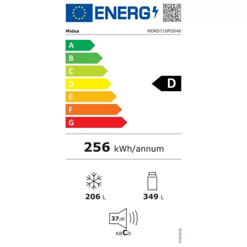 Midea MDRS710FGD46 inox, Side-by-side, Chladnička: 349 l, Mraznička: 206 l, Chladnička bez námrazy