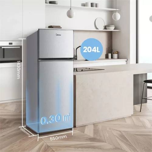 Midea MDRT294FGE50 strieborná, mraznička s hornou časťou, chladnička: 163 l, mraznička: 41 l, bez námrazy