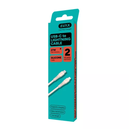 AVAX CB3312 27W USB-C – Lightning gyorstöltő szilikon kábel, 1.5 m, rózsaszín