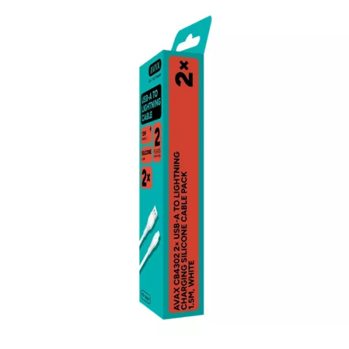 AVAX CB4302 2x USB-A – Lightning szilikon töltőkábel csomag, 1.5 m, fehér