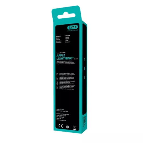 AVAX CB4302 2x USB-A – Lightning szilikon töltőkábel csomag, 1.5 m, fehér
