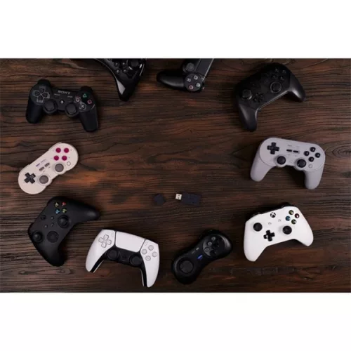 8BitDo USB Wireless Adapter 2, Nintendo Switch/Switch 2, Mobil, Xbox, PC, PlayStation, fekete kontroller adapter
