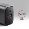 Axagon ACU-PQ67 PD3.0 & QC4+ 2× OUTPUTS, két kimenettel (USB-A + USB-C) 67WGaN hálózati töltő