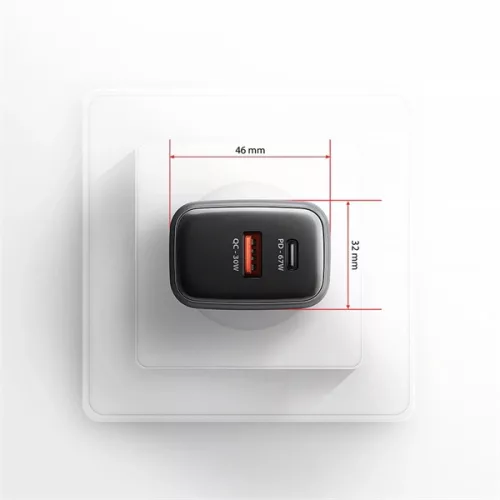 Axagon ACU-PQ67 PD3.0 & QC4+ 2× OUTPUTS, két kimenettel (USB-A + USB-C) 67WGaN hálózati töltő